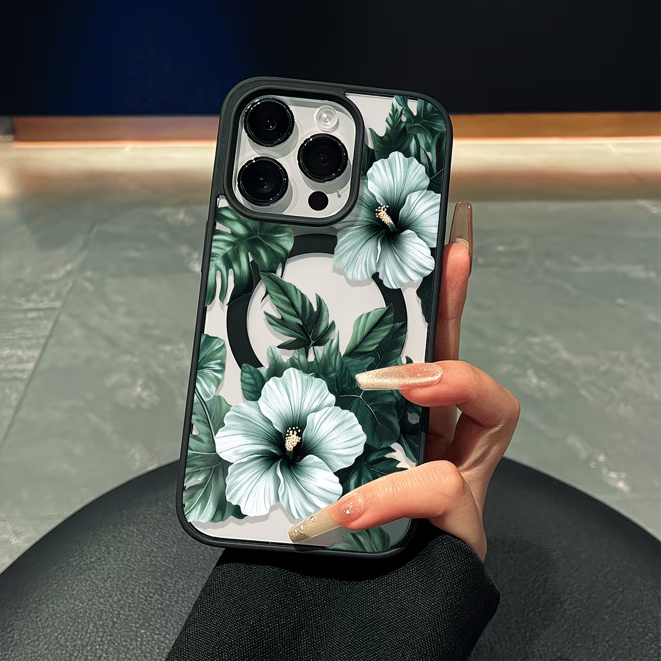 Apple Iphone 15 Pro Max - Groene bloemenprint telefoonhoesje voor iPhone 17